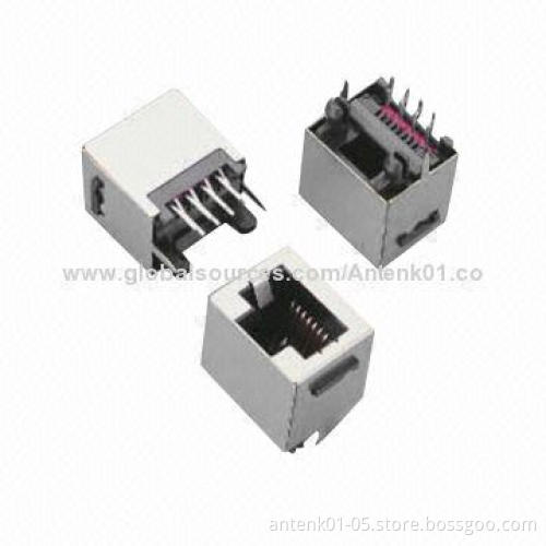 Top Entry CAT3 PCB Jack, 8P8C DIP Type, without Panel Stop (Shielded) Black Insulator